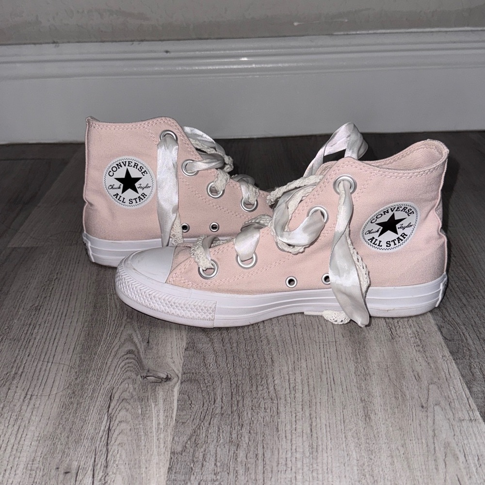 Converse Light Pink Lace High-Top Sneakers